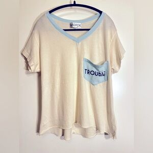 Wildfox  White and Blue Oversized Trouble T Shirt Top